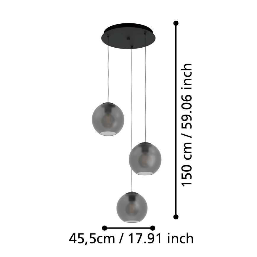 Eglo - Luster na lanku 3xE27/40W/230V dymová