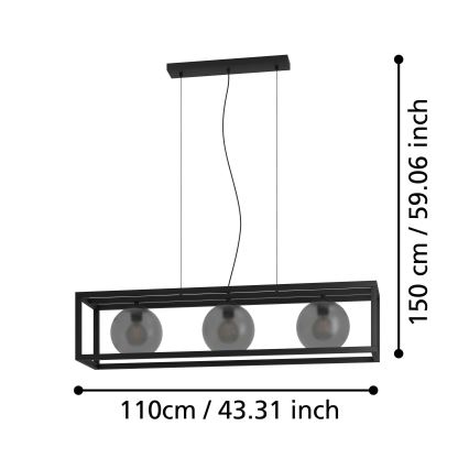 Eglo - Luster na lanku 3xE27/40W/230V dymová/čierna