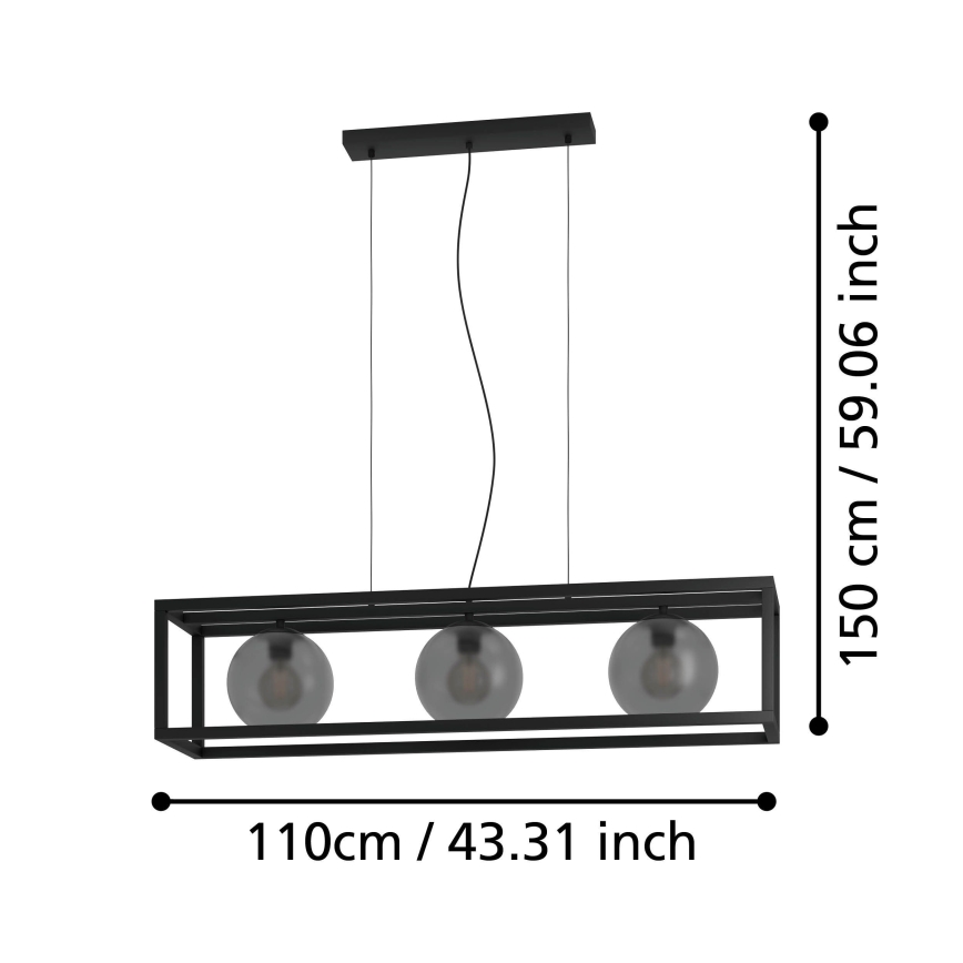 Eglo - Luster na lanku 3xE27/40W/230V dymová/čierna