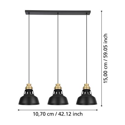 Eglo - Luster na lanku 3xE27/40W/230V čierna/zlatá