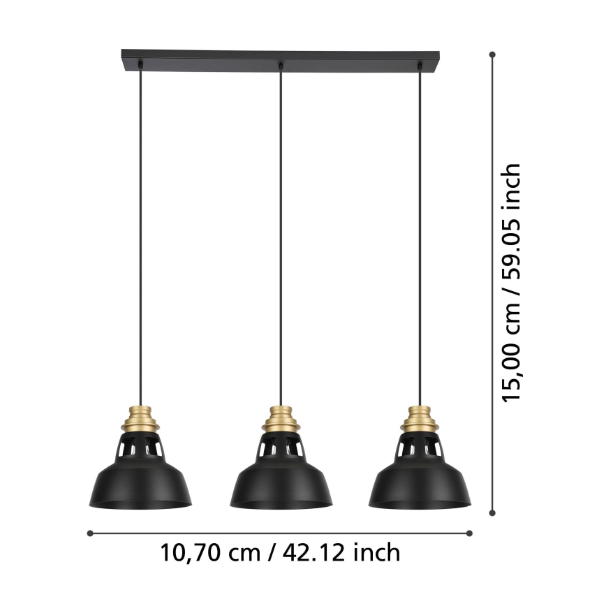 Eglo - Luster na lanku 3xE27/40W/230V čierna/zlatá