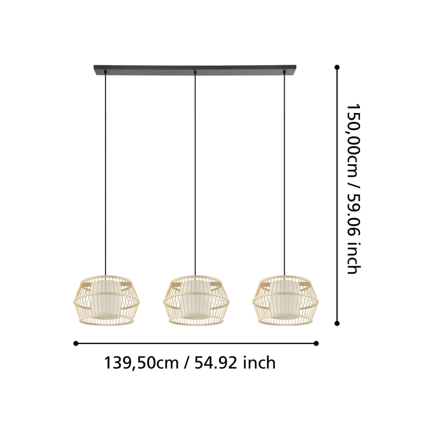 Eglo - Luster na lanku 3xE27/40W/230V bambus