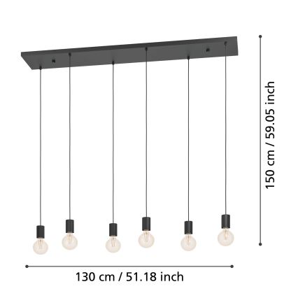 Eglo - Luster na lanku 6xE27/40W/230V čierna