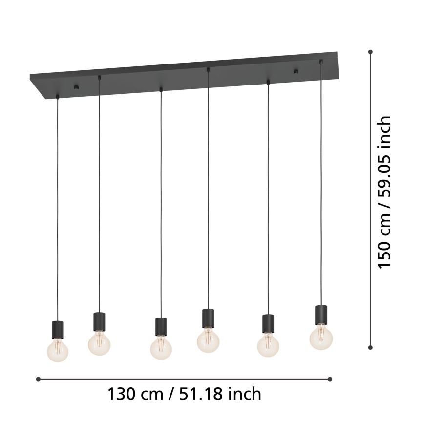 Eglo - Luster na lanku 6xE27/40W/230V čierna