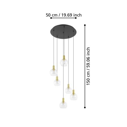 Eglo 390279 - LED Stmievateľný luster na lanku 6xLED/5,4W/230V 3000K pr. 54 cm zlatá