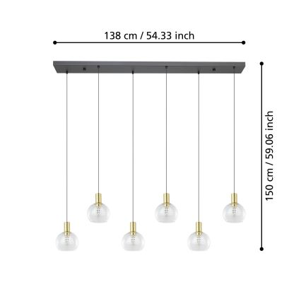 Eglo - LED Stmievateľný luster na lanku 6xLED/5,4W/230V 3000K zlatá