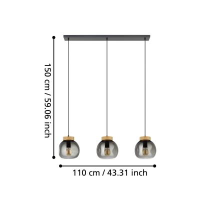 Eglo - Luster na lanku 3xE27/40W/230V dymová