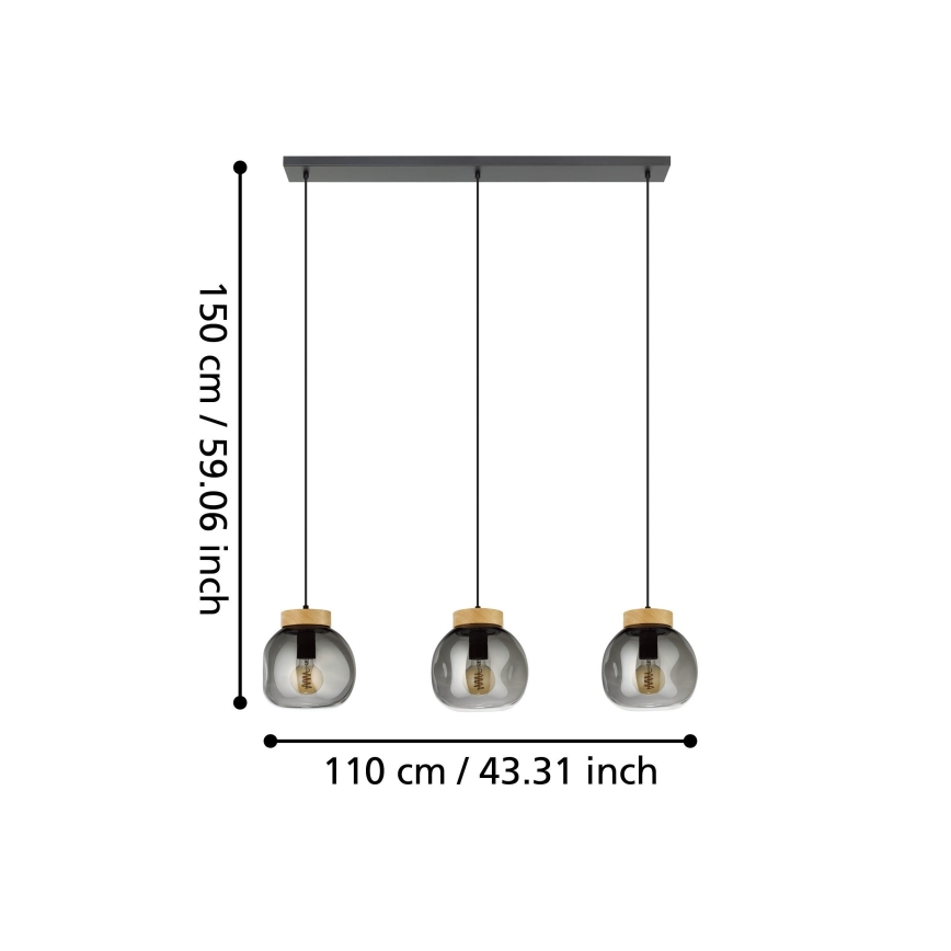 Eglo - Luster na lanku 3xE27/40W/230V dymová