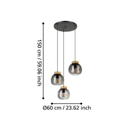 Eglo - Luster na lanku 3xE27/40W/230V dymová