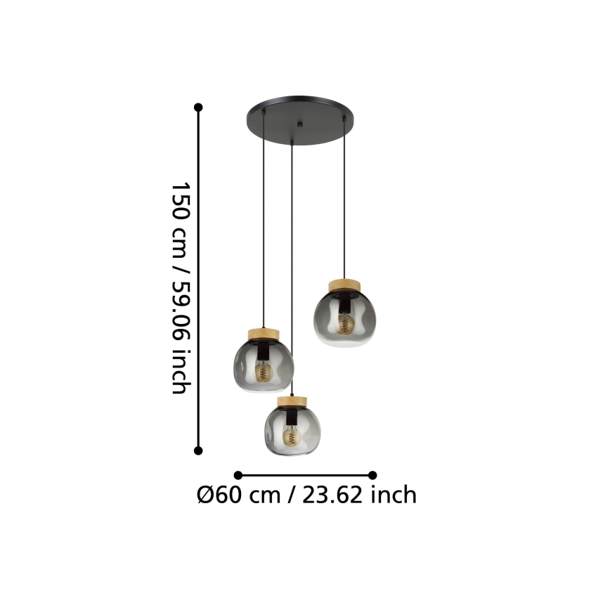 Eglo - Luster na lanku 3xE27/40W/230V dymová