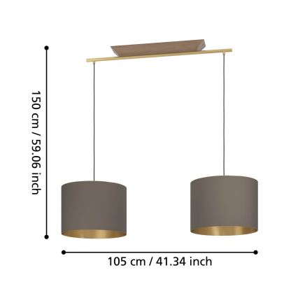 Eglo - Luster na lanku 2xE27/40W/230V hnedá/zlatá