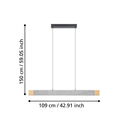 Eglo - LED Stmievateľný luster na lanku LED/22,2W/230V 3000K hnedá/šedá