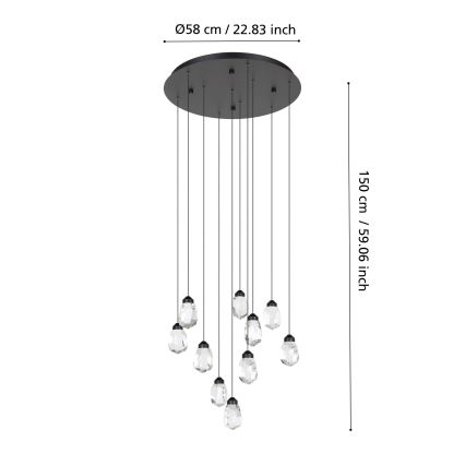 Eglo - LED Stmievateľný luster na lanku 10xLED/3W/230V 3000K čierna/číra