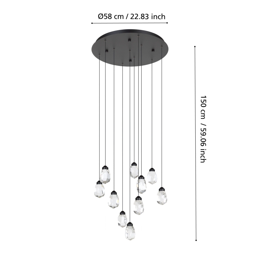 Eglo - LED Stmievateľný luster na lanku 10xLED/3W/230V 3000K čierna/číra