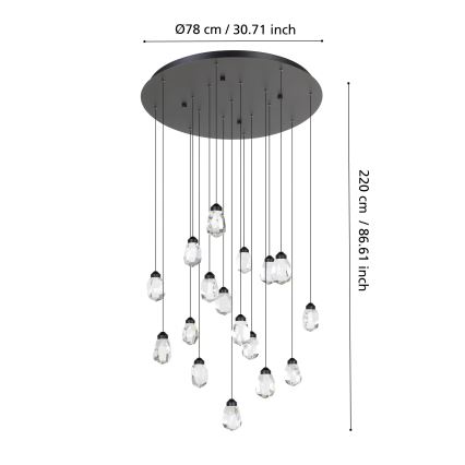 Eglo - LED Stmievateľný luster na lanku 17xLED/3W/230V 3000K čierna/číra