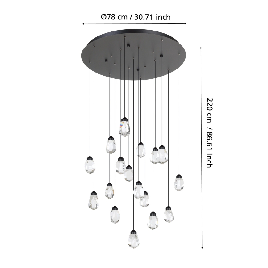 Eglo - LED Stmievateľný luster na lanku 17xLED/3W/230V 3000K čierna/číra