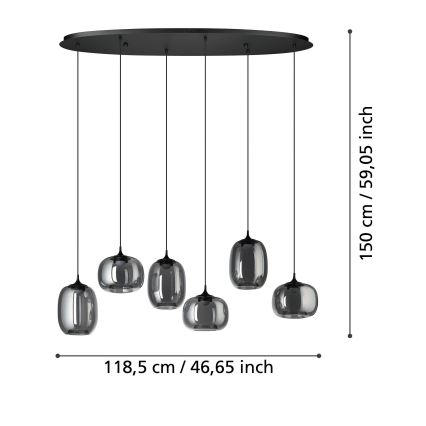 Eglo - LED Stmievateľný luster na lanku 6xLED/3,7W/230V 2700-6500K dymová + diaľkové ovládanie
