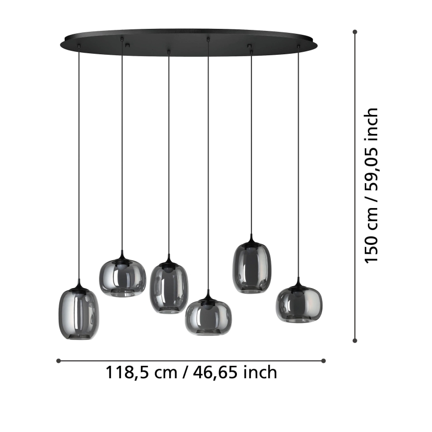 Eglo - LED Stmievateľný luster na lanku 6xLED/3,7W/230V 2700-6500K dymová + diaľkové ovládanie