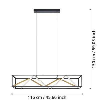 Eglo - LED Stmievateľný luster na lanku LED/46W/230V 2700-6500K čierna/zlatá + diaľkové ovládanie