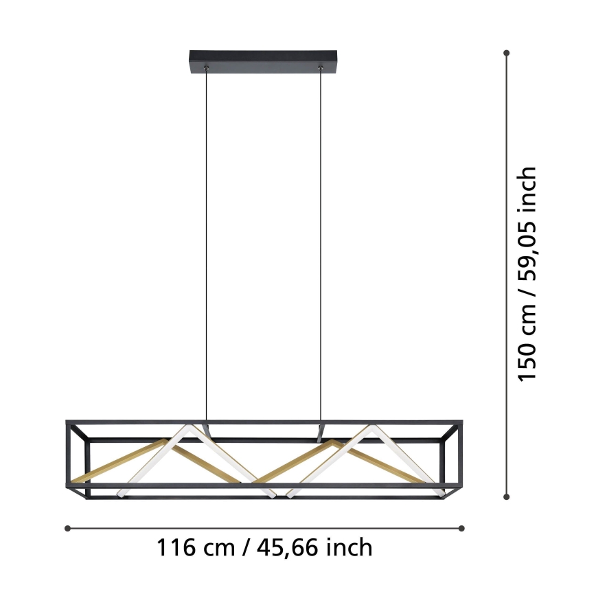 Eglo - LED Stmievateľný luster na lanku LED/46W/230V 2700-6500K čierna/zlatá + diaľkové ovládanie