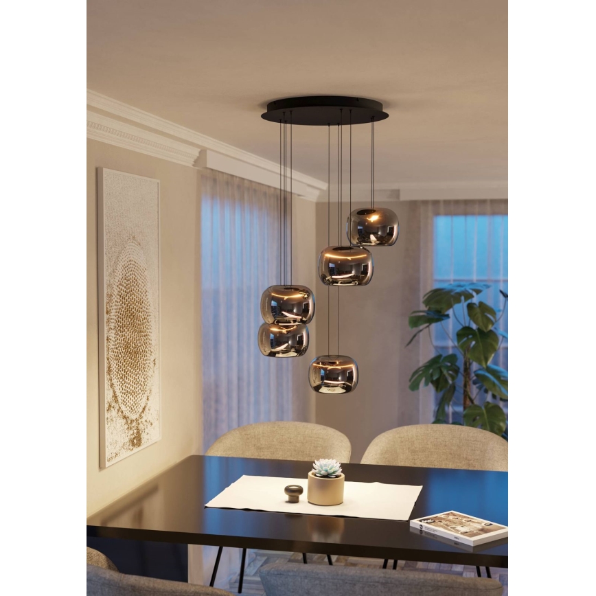 Eglo - LED stmievateľný luster na lankách 5xLED/5,8W/230V čierna/dymová
