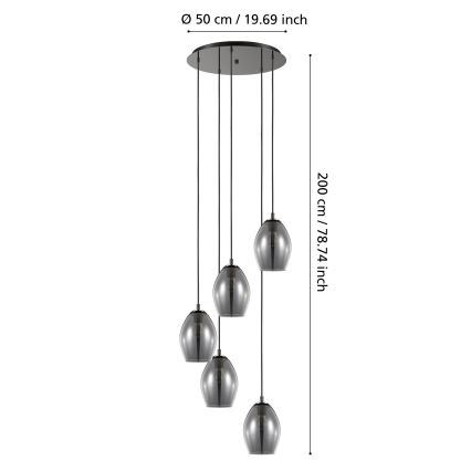 Eglo - Luster na lanku 5xE27/60W/230V dymová