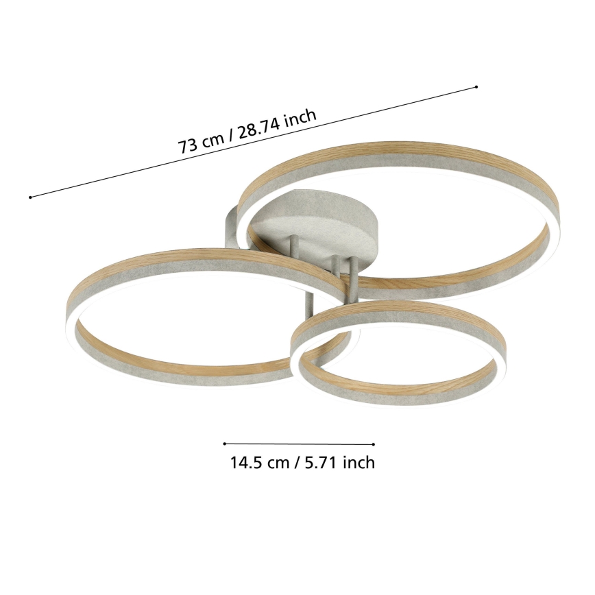 Eglo - LED Stmievateľný prisadený luster LED/12,5W/230V + 2xLED/15,5W 3000K šedá/dub