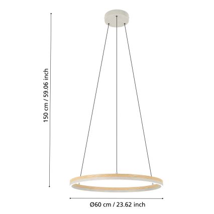 Eglo - LED Stmievateľný luster na lanku LED/36W/230V 3000K šedá/dub