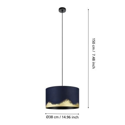 Eglo - Luster na lanku 1xE27/40W/230V pr. 38 cm modrá/zlatá