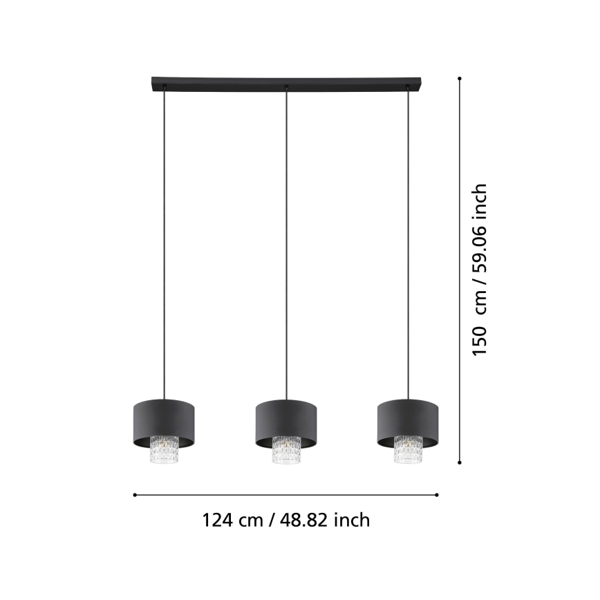 Eglo - Luster na lanku 3xE27/40W/230V čierna