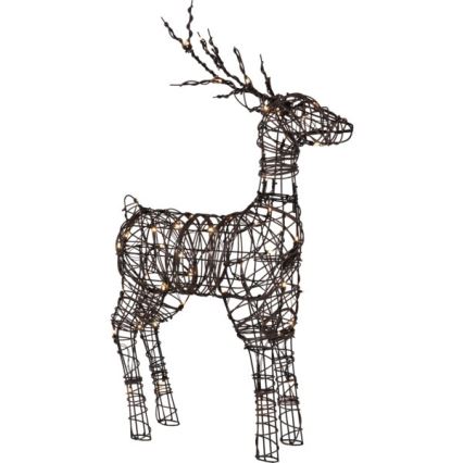 Socha soba z drôtu s integrovanými svetelnými bodmi stojí na bielom pozadí. Socha je hnedá.