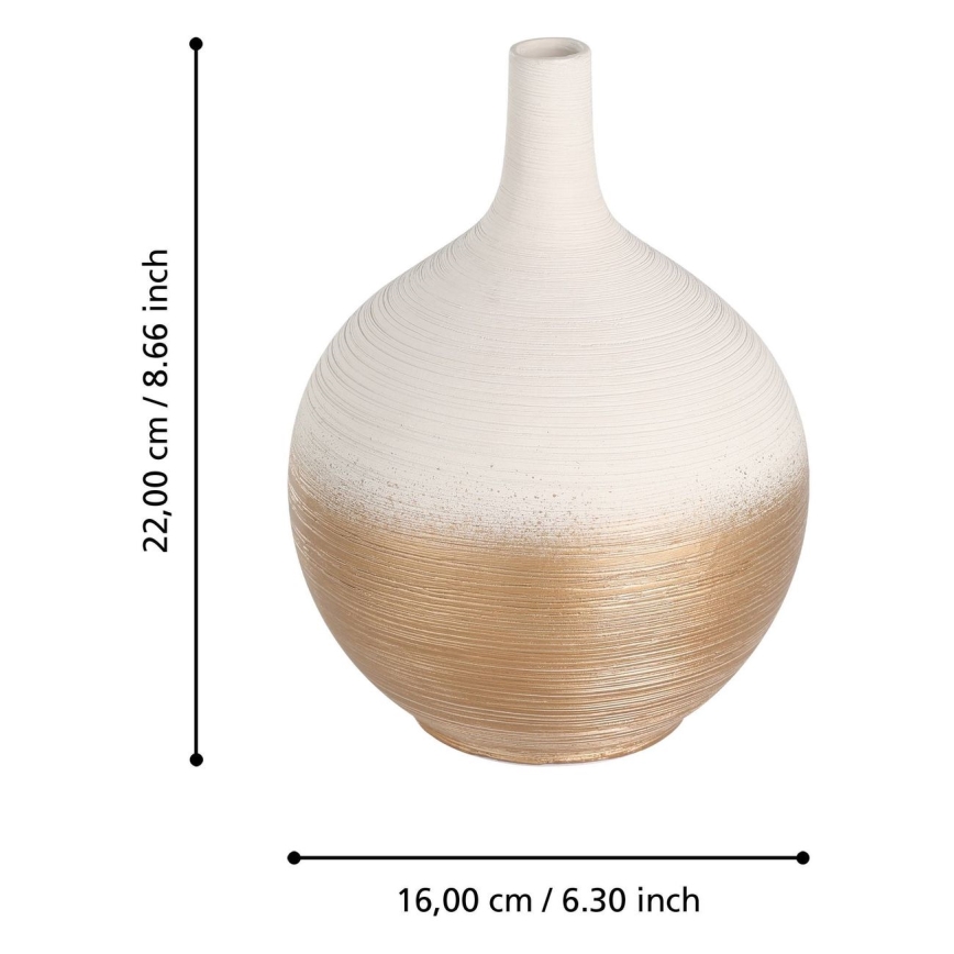Eglo - Keramická váza 22x16 cm biela/zlatá