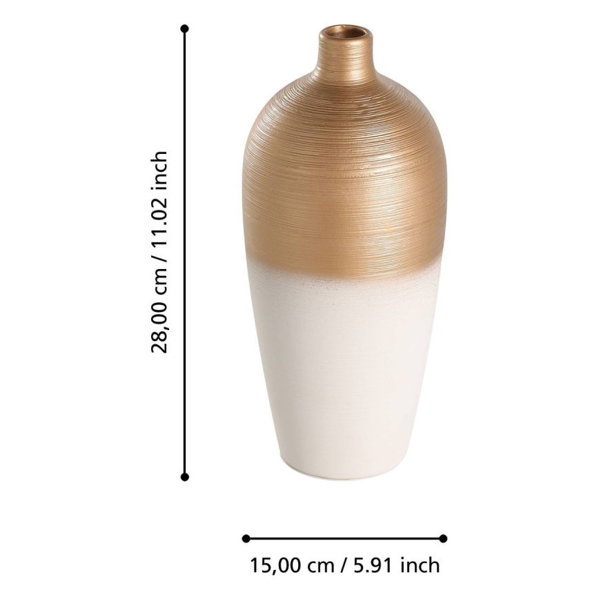 Eglo - Keramická váza 28x15 cm biela/zlatá