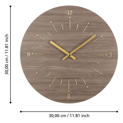Eglo - Nástenné hodiny 1xAA pr. 30 cm hnedá