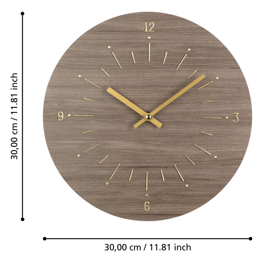 Eglo - Nástenné hodiny 1xAA pr. 30 cm hnedá