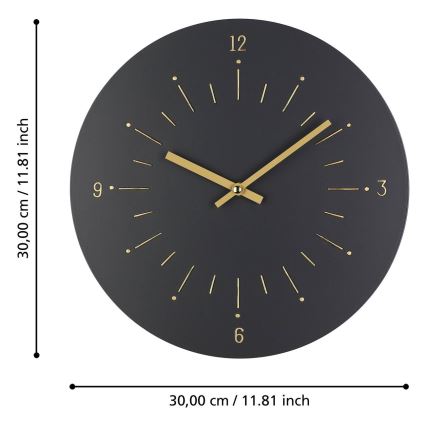 Eglo - Nástenné hodiny 1xAA pr. 30 cm čierna