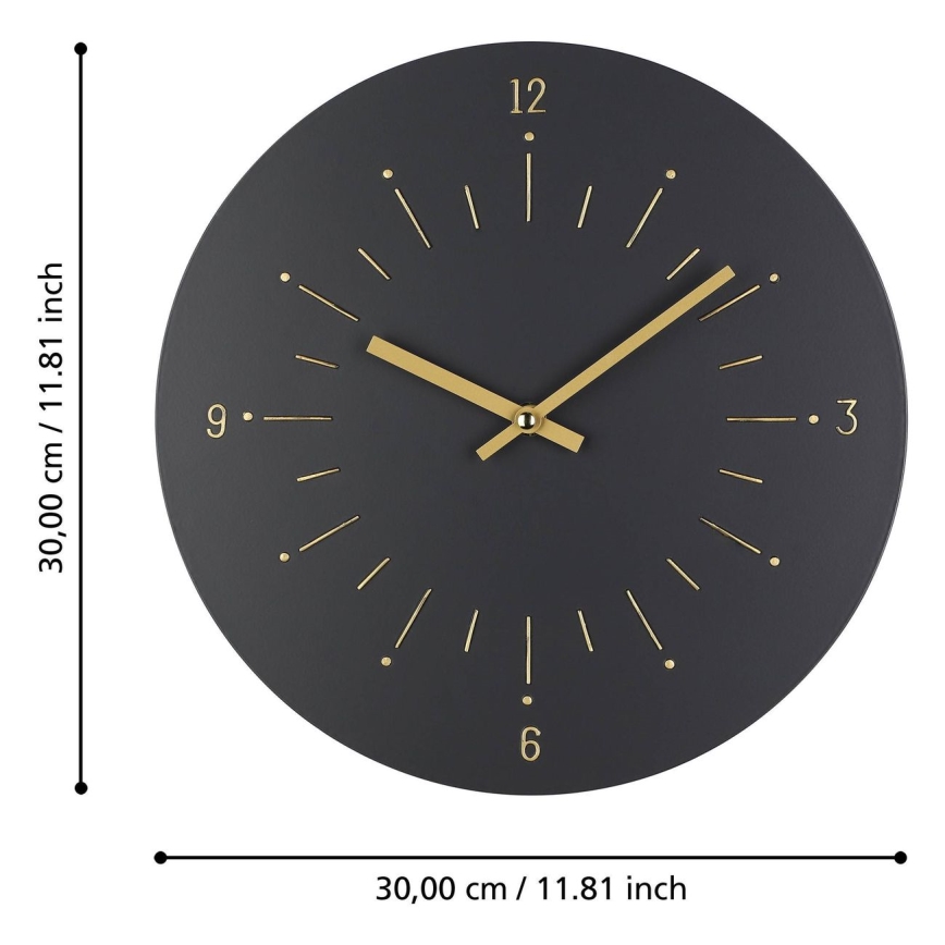 Eglo - Nástenné hodiny 1xAA pr. 30 cm čierna