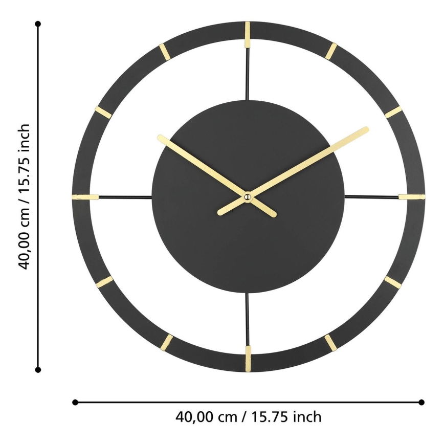 Eglo - Nástenné hodiny 1xAA pr. 40 cm čierna/zlatá