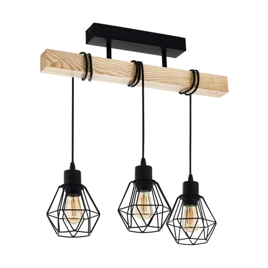 Eglo - Prisadený luster TOWNSHEND 3xE27/60W/230V borovica