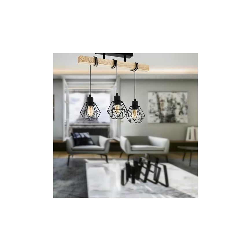 Eglo - Prisadený luster TOWNSHEND 3xE27/60W/230V borovica
