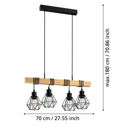 Eglo - Luster na lanku 4xE27/60W/230V basket