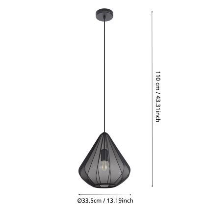 Eglo - Luster na lanku 1xE27/40W/230V pr. 33,5 cm čierna