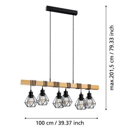 Eglo - Luster na lanku TOWNSHEND 6xE27/60W/230V - FSC certifikované