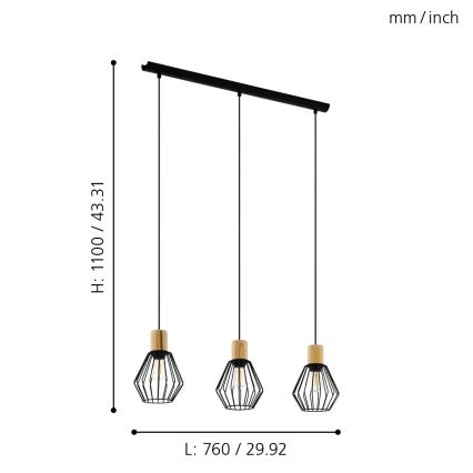 Eglo - Luster na lanku 3xE27/60W/230V