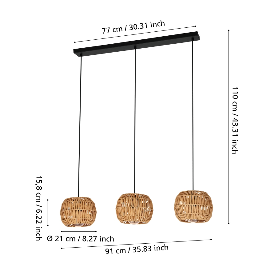 Eglo - Luster na lanku 3xE27/40W/230V hnedý