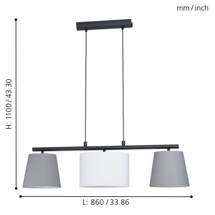 Eglo 55207 - Luster na lanku ALMEIDA 3xE14/25W/230V šedá