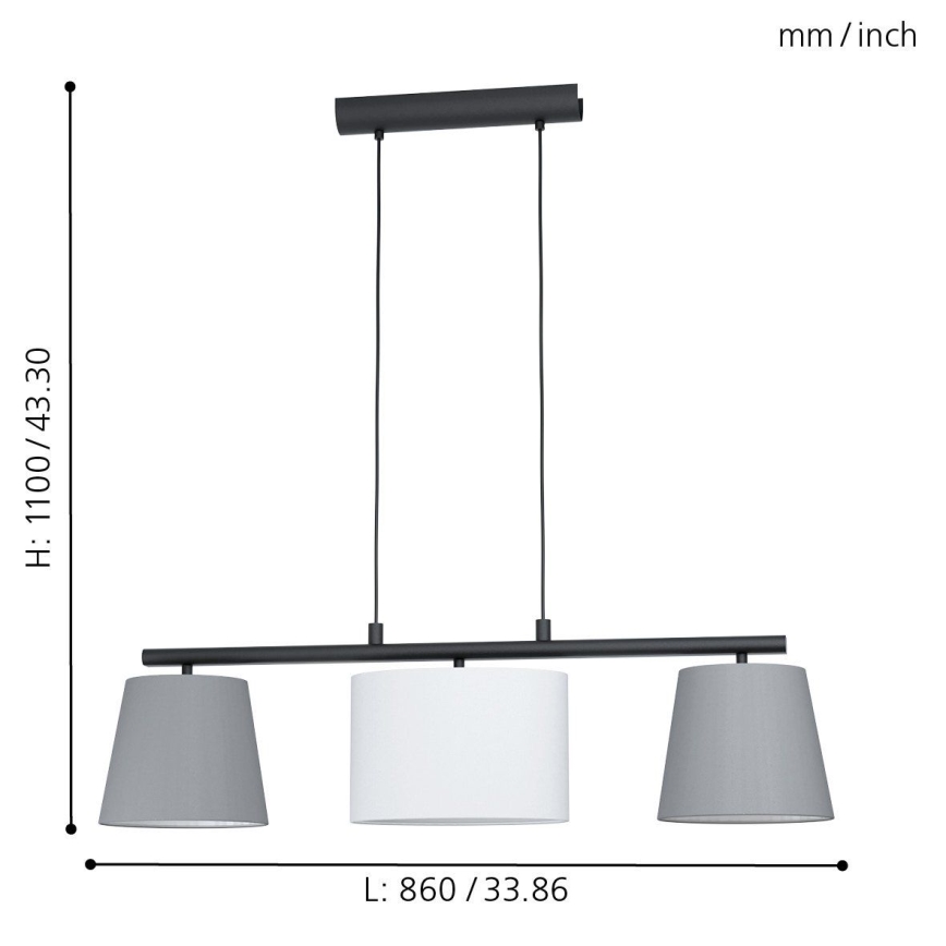 Eglo 55207 - Luster na lanku ALMEIDA 3xE14/25W/230V šedá