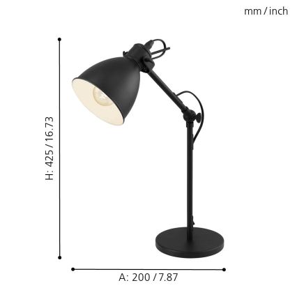 Eglo 55251 - Stolná lampa PRIDDY 1xE27/40W/230V čierna