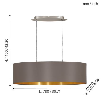 Eglo 55271 - Luster na lanku MASERLO 2xE27/60W/230V hnedá