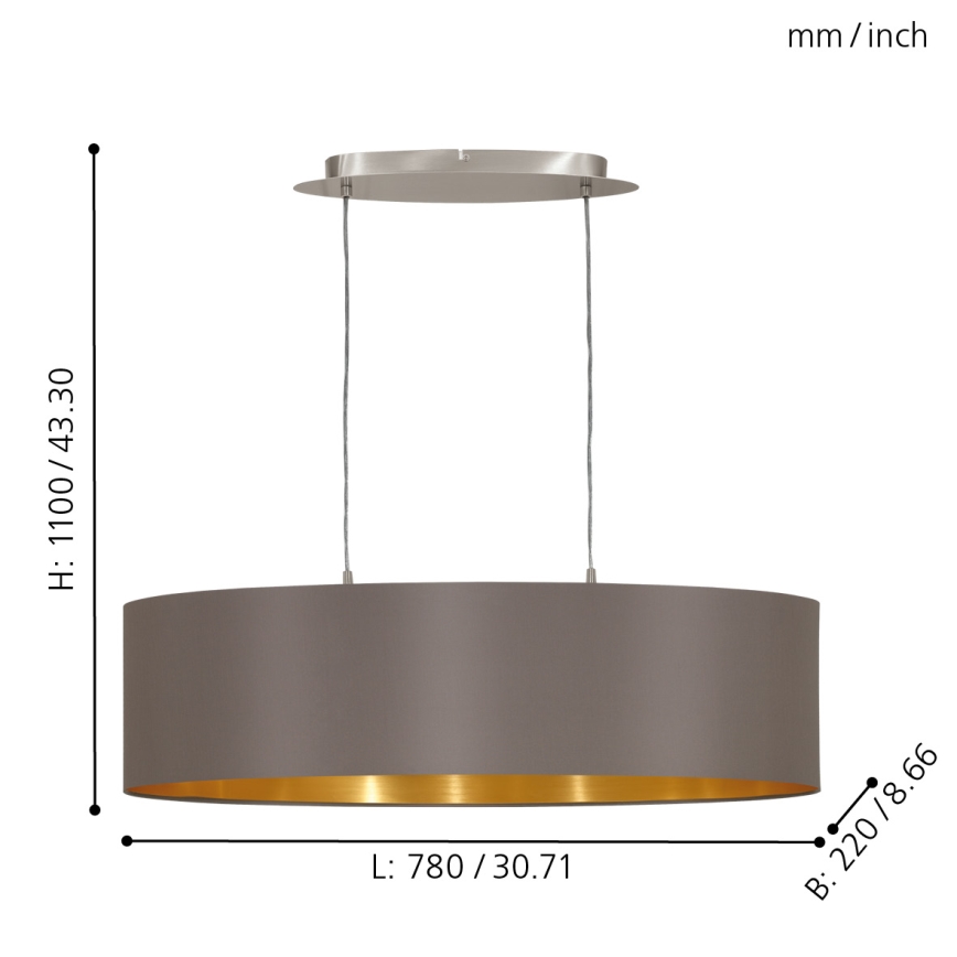 Eglo 55271 - Luster na lanku MASERLO 2xE27/60W/230V hnedá